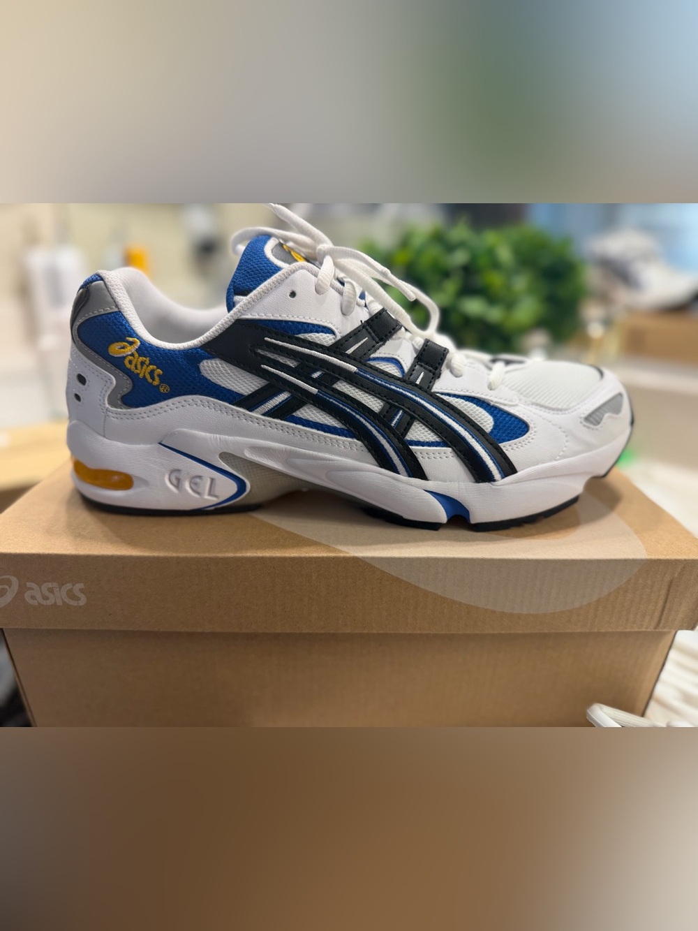 Asics White, Blue & Black Men's GEL-Style Sneaker with Yellow Accents